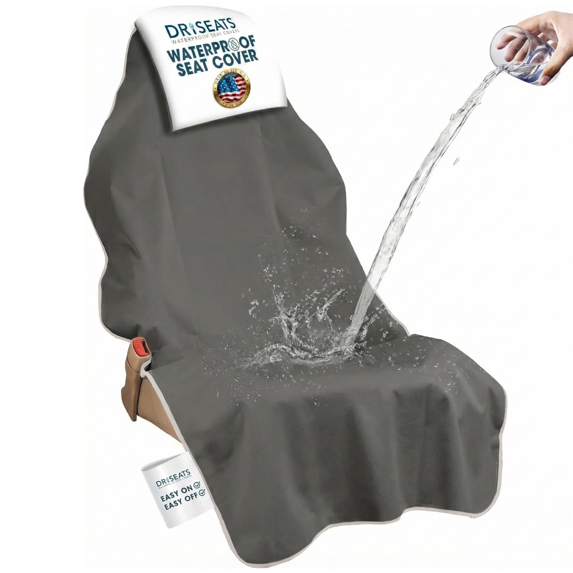 Dri Seats Waterproof Car Seat Cover – Premium Sweat Towel with Slip Resistant Backing for Front Seats in Car, Truck, SUV – Universal Seat Liner, Easy Install, Machine Washable, Breathable – Light Gray