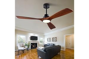 QUTWOB 52" Wood Ceiling Fan with Lights Remote Control,Quiet DC Motor 3 Blade Ceiling Fans for Patio Living Room, Bedroom, Office,Indoor Outdoor(Black+Dark Walnut)