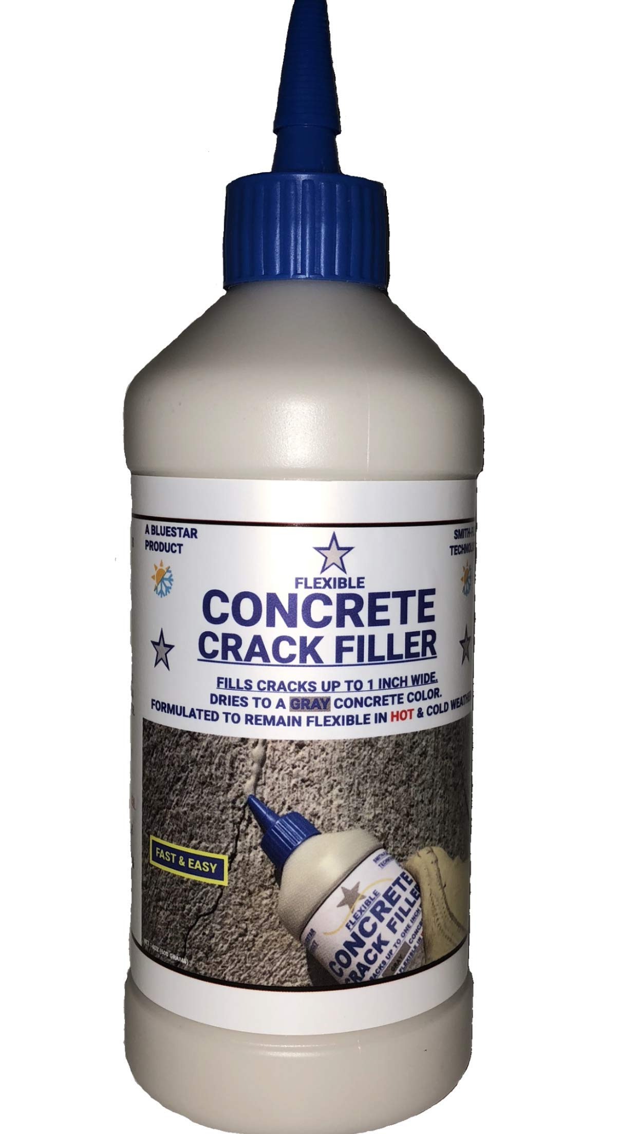 Photo 1 of Bluestar Flexible Concrete Crack Filler (Gray), DIY - No Special Tools Needed, Fill Cracks in Concrete Driveways, Sidewalks, Patios, Garage and Basement Floors. 16 fl. oz. Bottle.