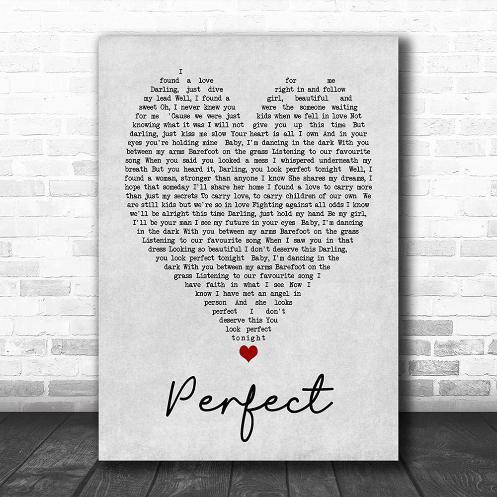 TOPBEE #Perfect #Ed #Sheeran Grey Heart Song Lyric Music Lovers Poster Wall Art Gifts