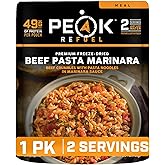 Peak Refuel Beef Pasta Marinara Freeze-Dried Meal, 49g Protein, 2 Servings | 49g protein, 1040 calories, 100% real beef, Non-GMO ingredients, No fillers, Premium freeze-dried, Just add water, 2 servings