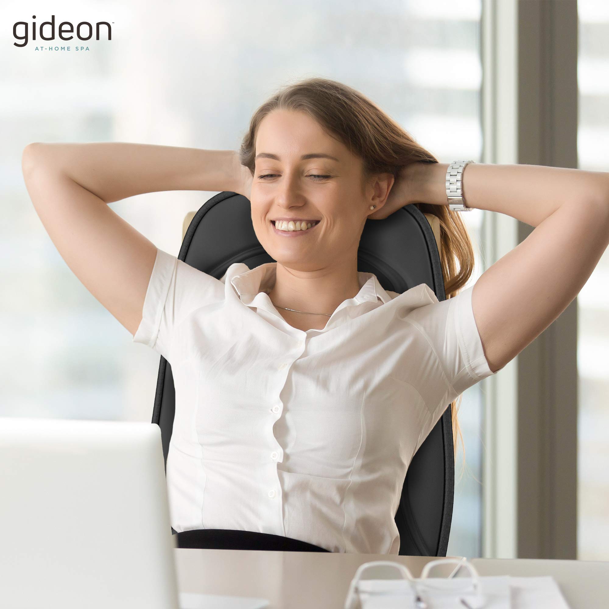 Gideon Powerful Vibrating Massager Seat Cushion for Back, Shoulder and Thighs with Heat Therapy / 8-Massaging Programs - Massage, Relax, Sooth and Relieve Thigh, Shoulder and Back Pain