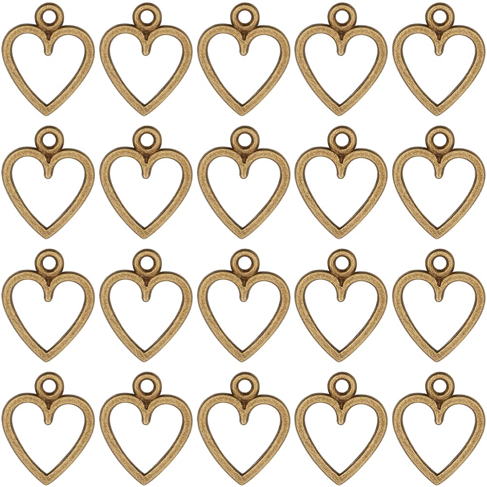 SUNNYCLUE 1 Box 100Pcs Antique Bronze Heart Charm Metal Love Charms Tibetan Style Alloy Hollow Circle Frame Hearts Charms for Jewellery Making Charms Supplies DIY Craft Necklace Bracelet Crafts Women