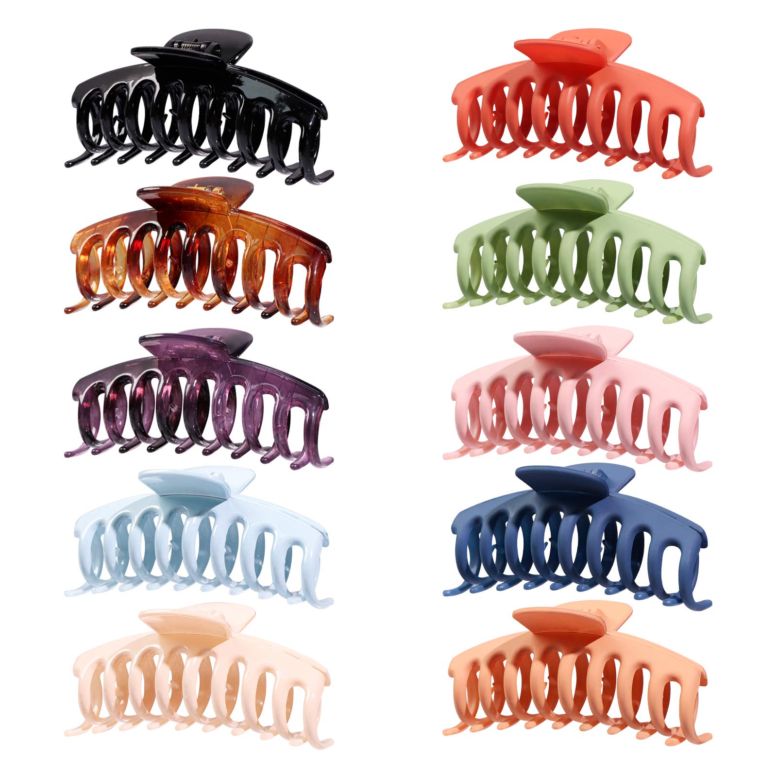 HAYHOI 10PCS Hair Claw Clips 4.3" Jumbo Nonslip Banana Clips Large Celluloid Jaw Clamp Tortoise Barrette Strong Hold Hair Accessories for Women Girls Thick/Thin Hair