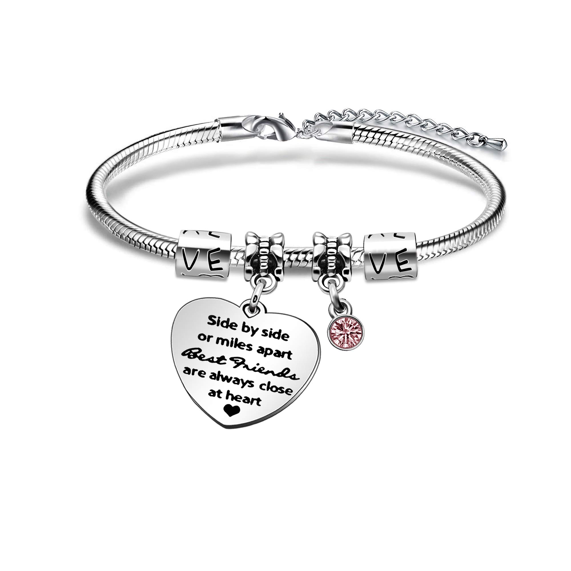 KENYG Side by Side Or Miles Apart Best Friends are Always Close at Heart Silver Crystal Bracelet Bangle for Women