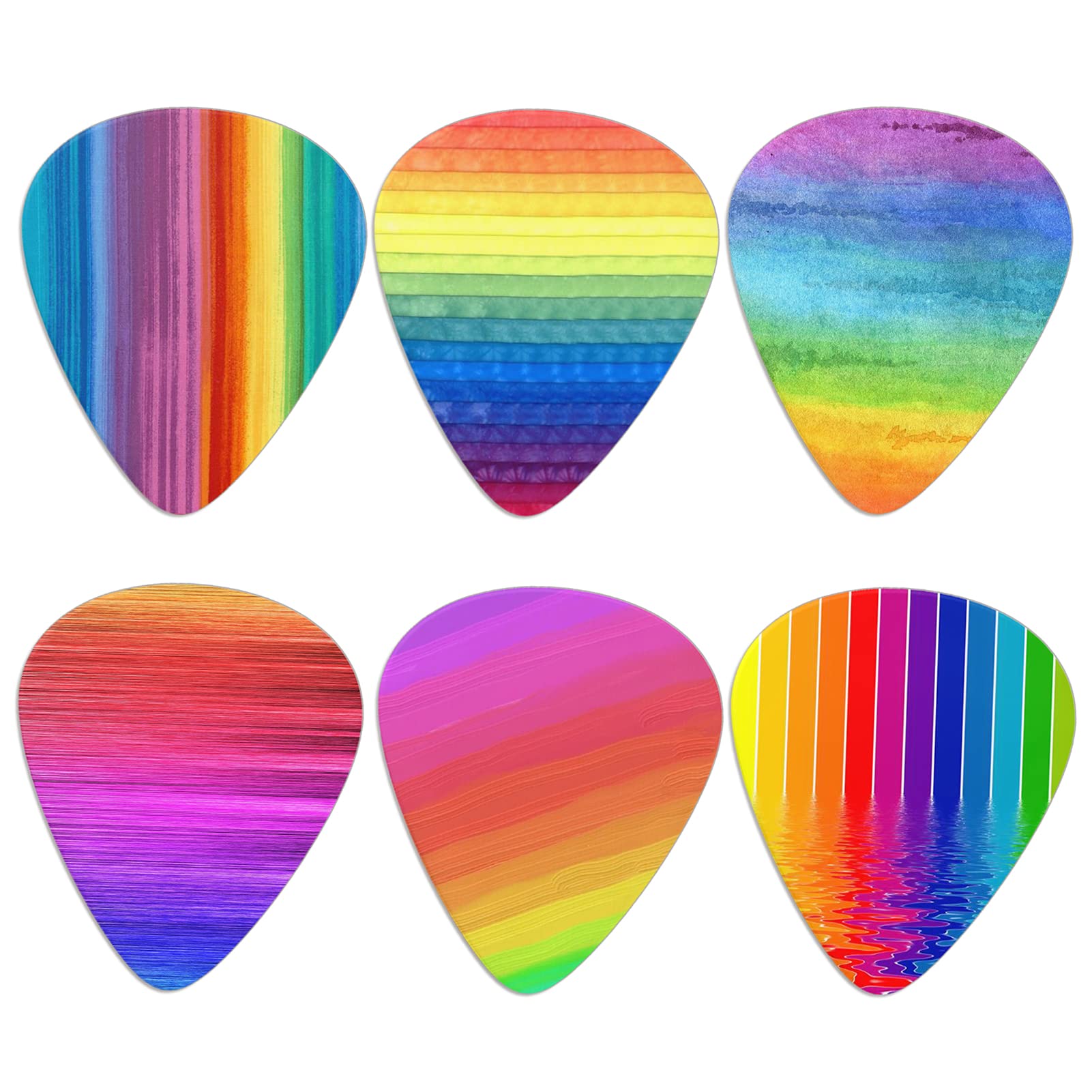 Howilath Rainbow Stripes 6pcs Guitar Picks, ABS Material Vivid Printing, Harmony Picks Premium Plectrums