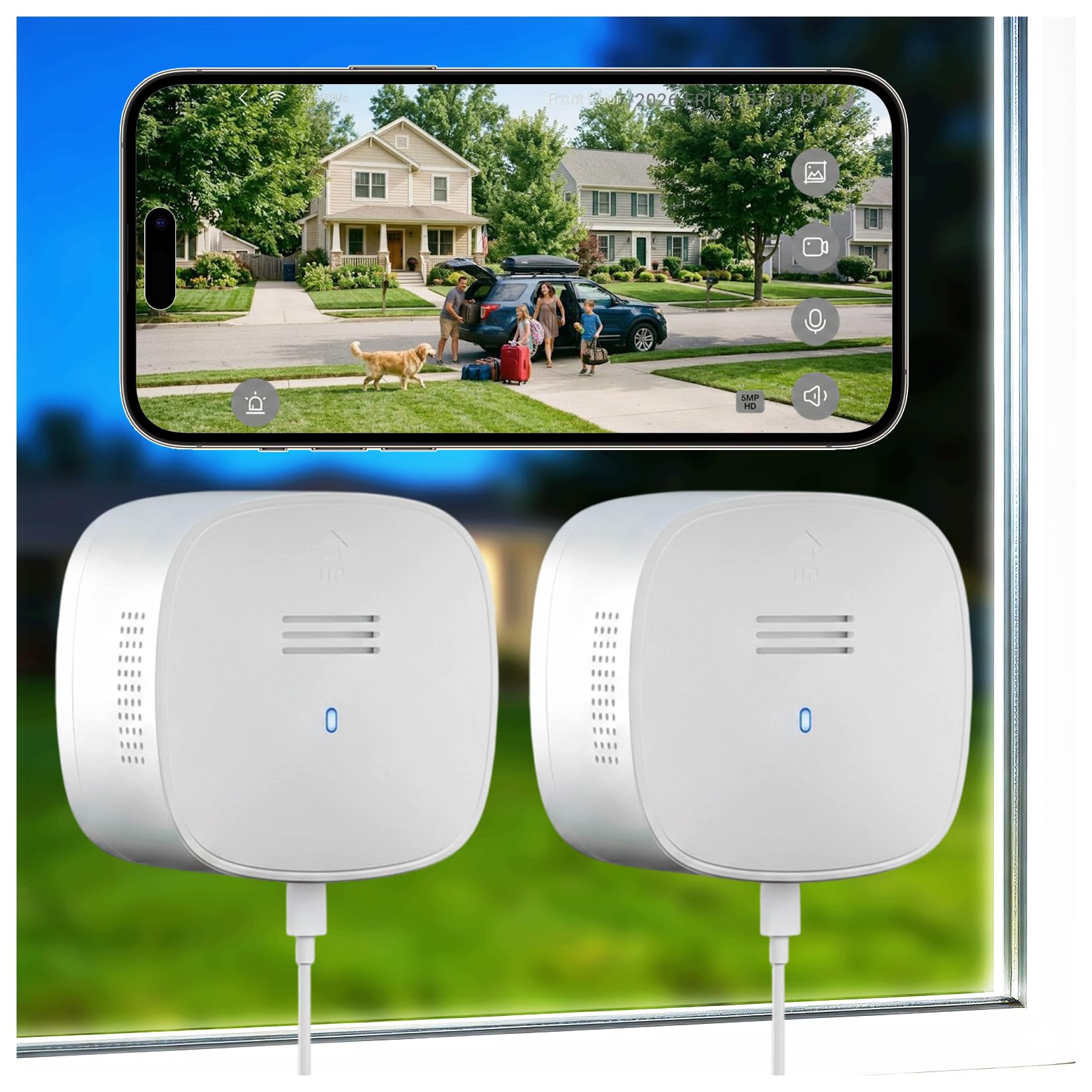 Photo 1 of 2 Pack 5MP 3K Window Camera-2.4G&5G WiFi Window Cameras for Home Security Indoor & Outdoor Monitoring with SpectraVivid AI Color Night Vision, Motion Detection, Works w/Alexa & Google Assistant D1