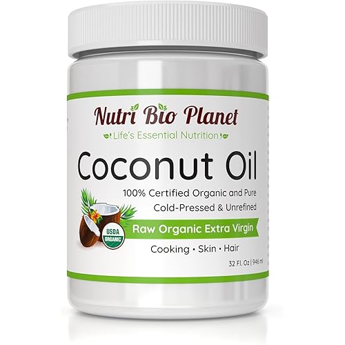 NutriBioPlanet Raw Organic Extra Virgin Coconut Oil, Unrefined, 32 Ounce
