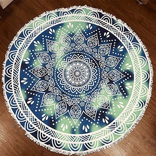 Round Beach Towel/ Mandala Thick Towel with Tassels/ Round Yoga Matt/Round Tapestry (Blue Dream)