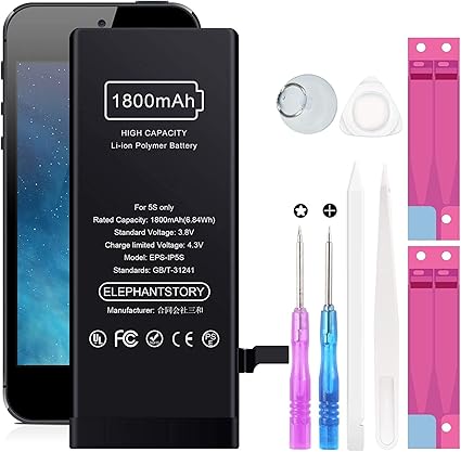 Amazon For Iphone 5s バッテリー 交換 大容量 1800mah Pse 認証済 Iphone5s 交換用キット 互換 標準工具セット付き 日语説明書付き Elephantstory バッテリー