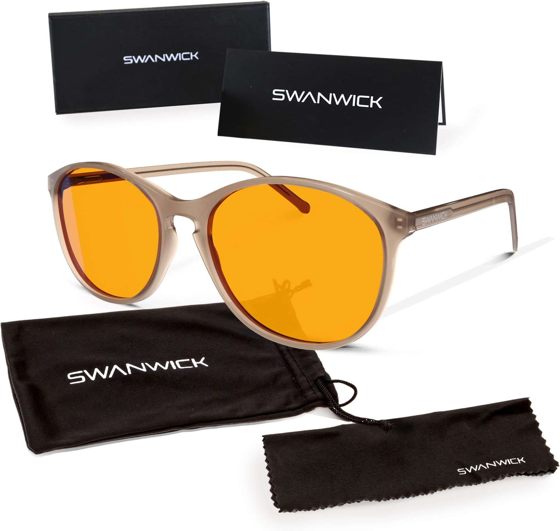 Swanwick Round Blue Light Blocking Glasses for Better Sleep-Computer Glasses Relieve Eye Strain Headaches Fatigue and Increase Productivity - Khaki Brown