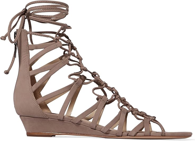 beige leather wedges