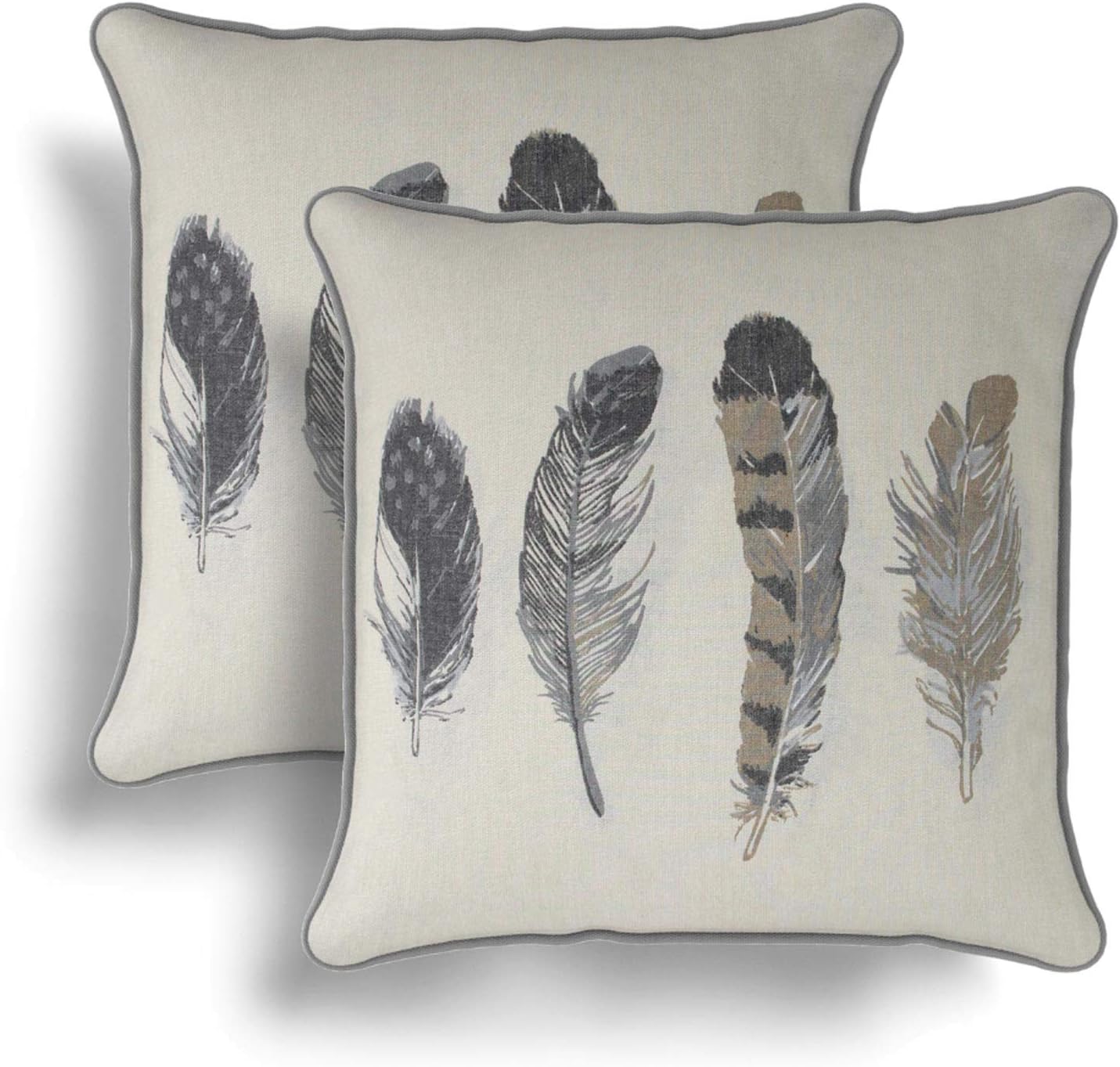 IT IDEAL TEXTILES Set of 2 Grey Feathers Cushion Covers, Pair of
