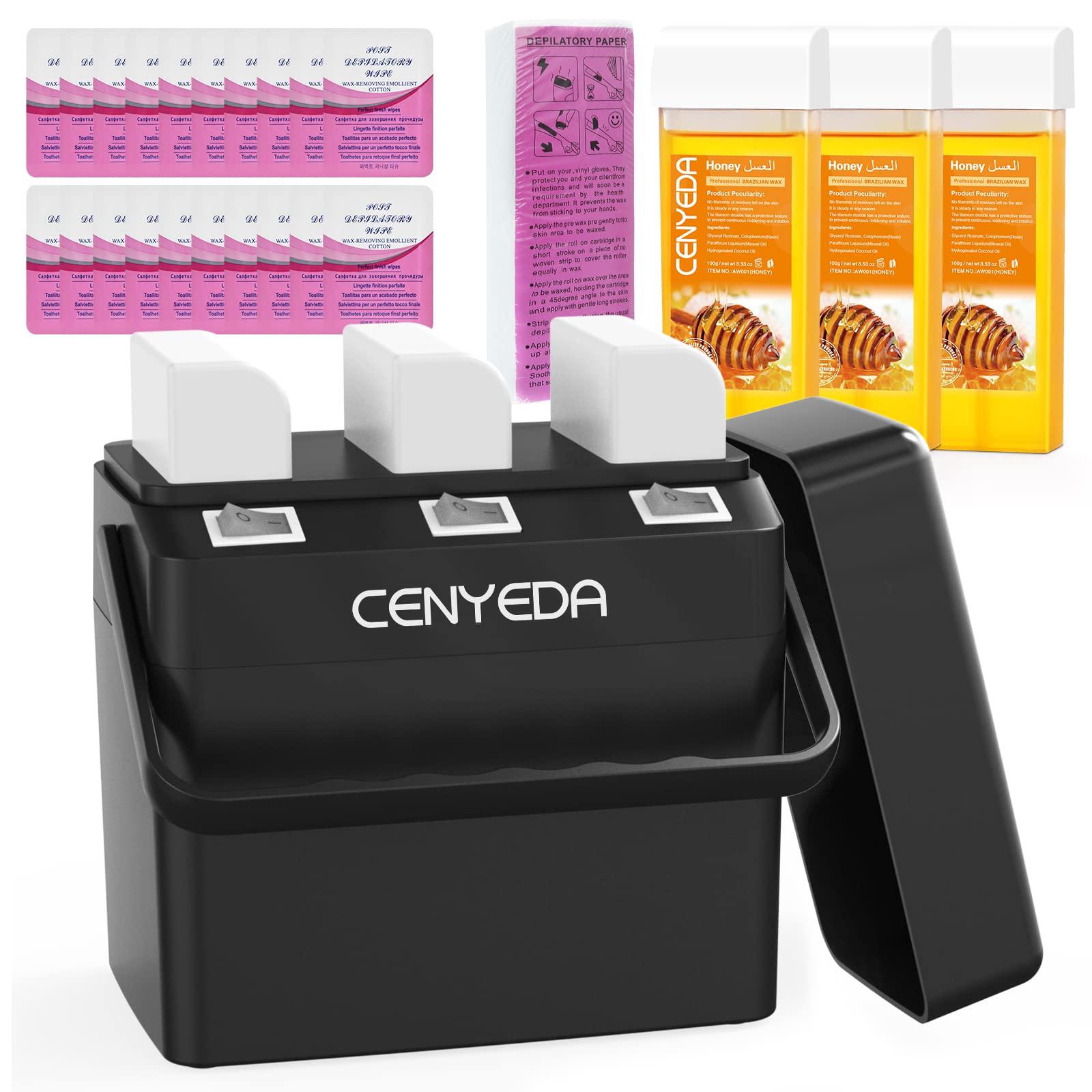 Photo 1 of 3 IN 1 Roll On Wax Kit, Waxing Kit for Hair Removal, Triple Roll-On Wax Warmer with 3 Honey Wax Cartridge Wax Roller Refill for Legs Arms and Underarm, Upgrade Heating System-Just 13 Mins Fast