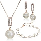 Crystalline Azuria Jewelry Simulated White Pearls Necklace Earrings Bracelet for Women Wedding Party Bridal and Bridesmaid Accessories Rose Gold Plated