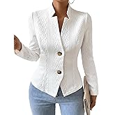 Mina Self 2026 Spring Women's Jacquard Sweater Blazer Jacket - Knit Slim Stand Collar V-Neck Full-Lined Petite Work Coat
