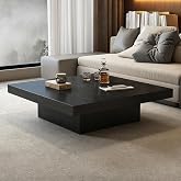 Coffee Table Modern Rustic Square Center Table with Wooden Legs, 1.6" Thick Tabletop, Low Profile Accent End Side Table for Living Room Small Space