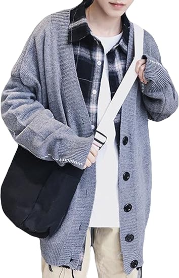 Amazon Debangni カーディガン メンズ 長袖 Vネック アウター シンプル ニット セーター ロング セーター 薄手 カットソー ビジネス カジュアル 無地 ファッション カーディガン 通販