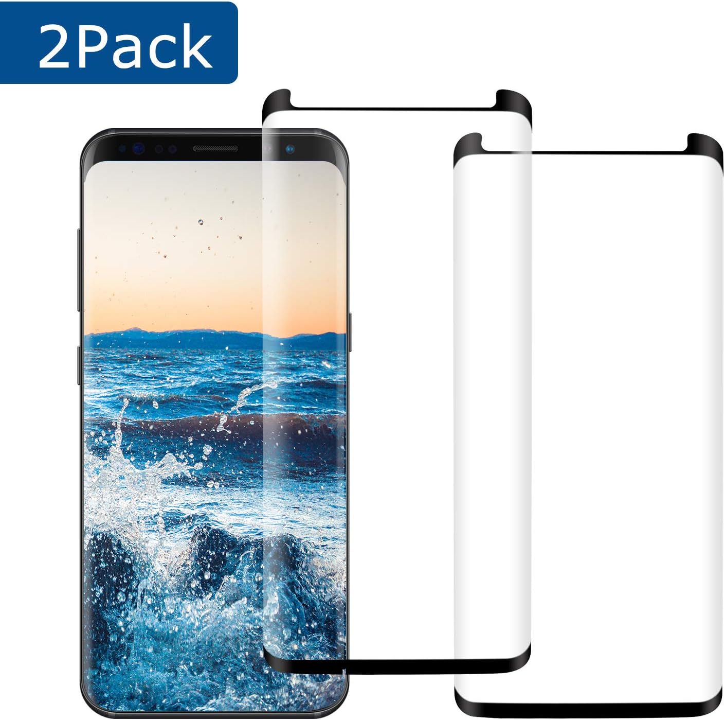 KZLVN [2 Pack] Galaxy S9 Screen Protector Full Coverage Tempered Glass [3D Curved] [Anti-Scratch] Ultra Thin HD Clear 9H Hardness Screen Protector Compatible Samsung Galaxy S9