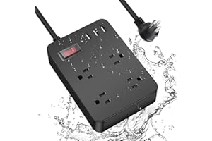 JGSTKCITY Outdoor Power Strip Weatherproof,Waterproof Surge Protector with 4 Outlets,3 USB,Shockproof Overload Protection, Multi Outlet Extension for Camping, Garden, Kitchen, Bathroom, 6ft Cord,with Flat Plug