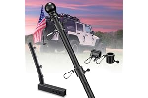 LAKEROD Truck Flag Pole Kit with Trailer Hitch Holder - 6FT Heavy Duty Tangle Free Flagpole for Trucks,Upgraded Windproof Holder with Longer Sleeve,for Truck Bed, Car Tailgate, Outdoor Umbrella Mount - Black