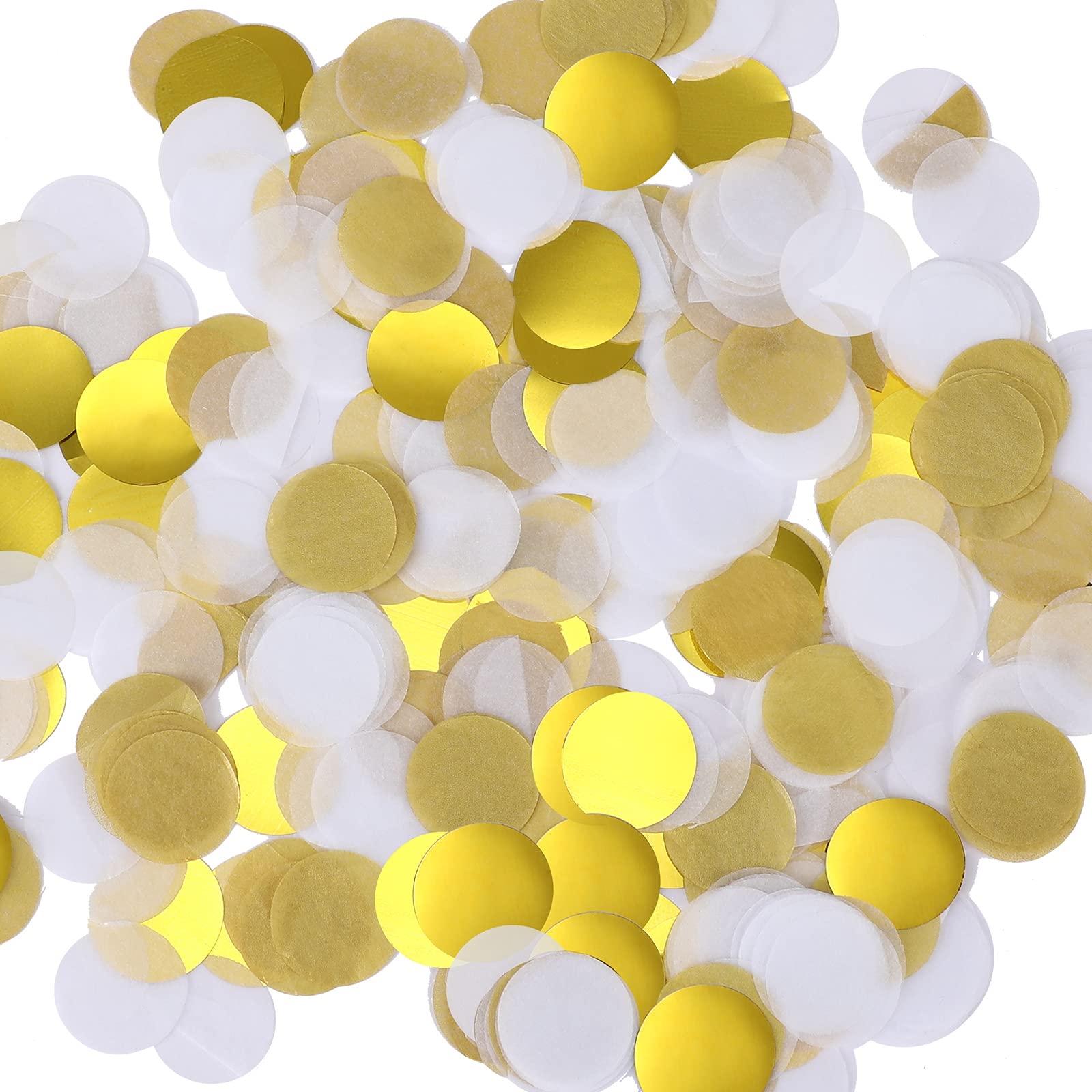 Photo 1 of TecUnite Round Tissue Paper Table Confetti Dots for Wedding Birthday Party Decoration, 1.76 oz(White Gold Confetti,2.5 cm)