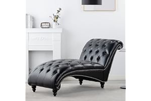 CALABASH Faux Leather Chaise Lounge,Ergonomic Indoor Chair,Modern Long Lounger,Leisure Chair Rest Sofa Chaise for Home/Office Furniture (Black)