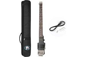 Batking Travel Electric Guitar Headless 6 String Guitar One-piece Canada maple neck through body design Double Locking Tremolo Bridge with Gigbag Black