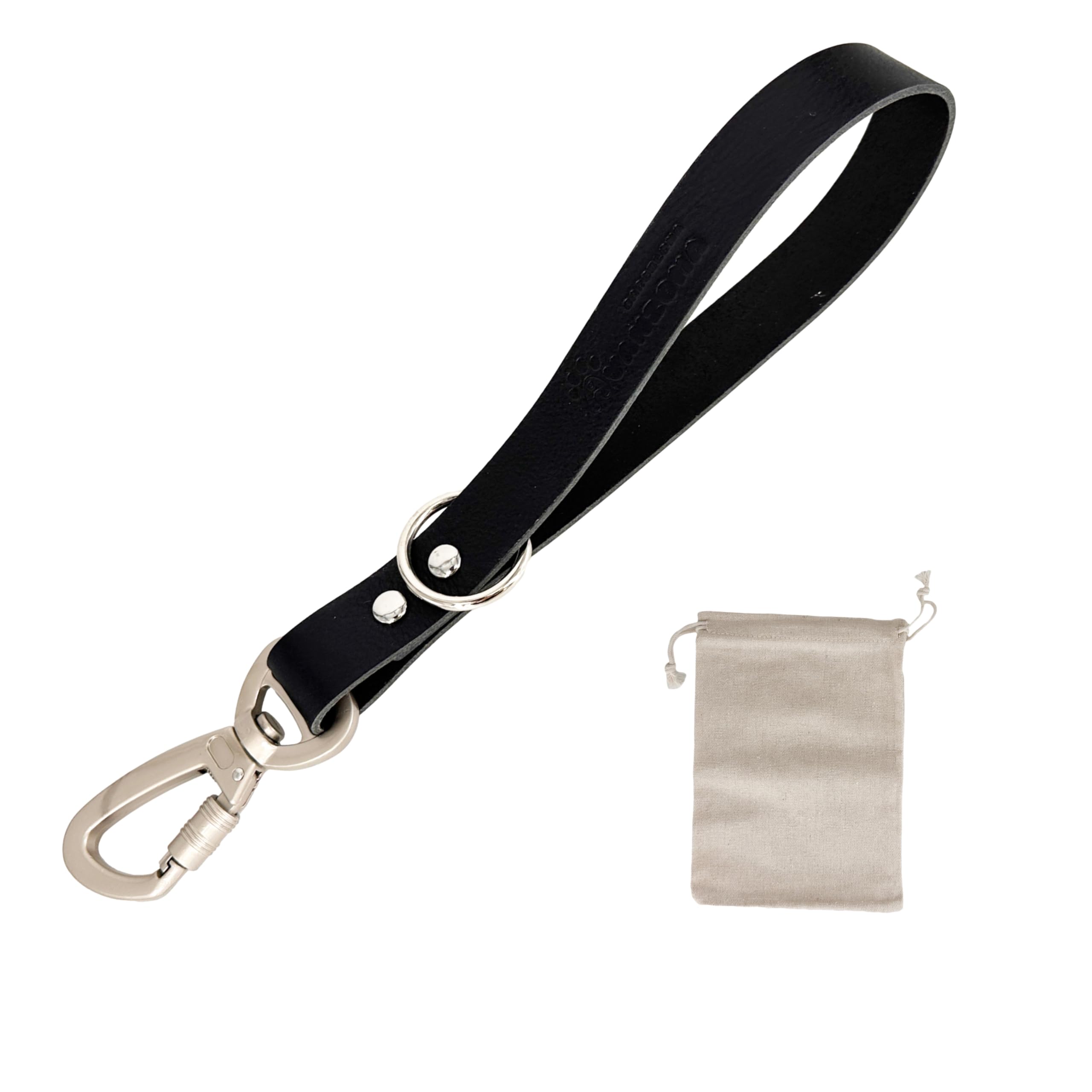 Leather Dog Lead Handle. Safety Locking Hook. Short Dog Leash for Large Dogs. DIY for Multi-Purpose. Handmade in Spain. 32cm. Black.