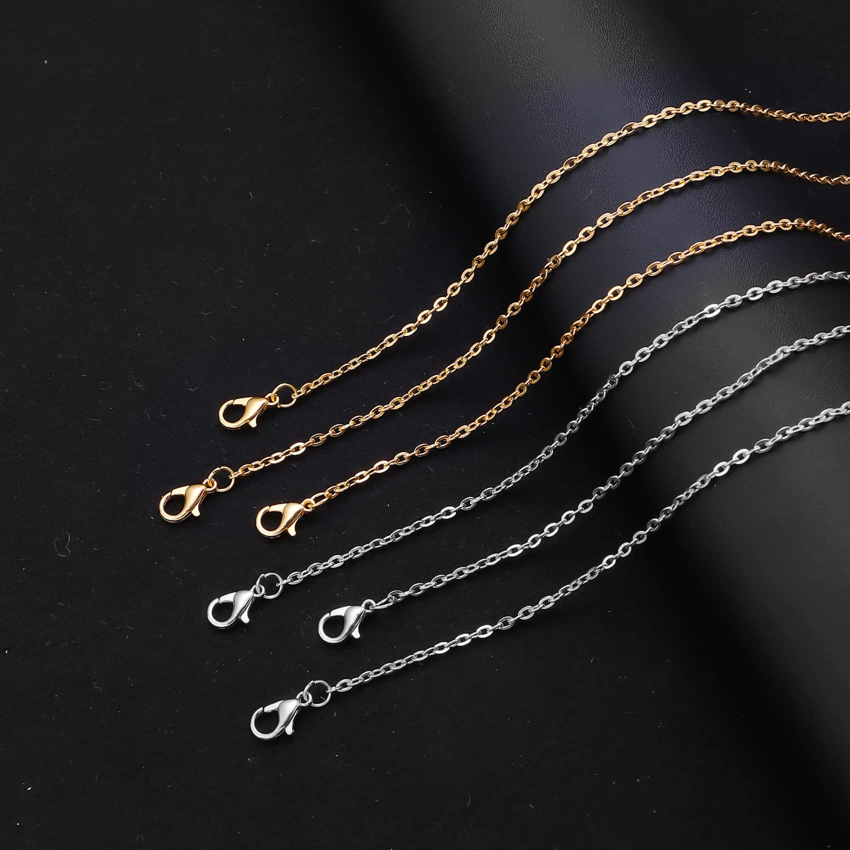 Forise 24 Pack Necklace Chains Bulk 2mm Gold and Silver Alloy Cable Links Chains for DIY Jewelry Making 18 Inches