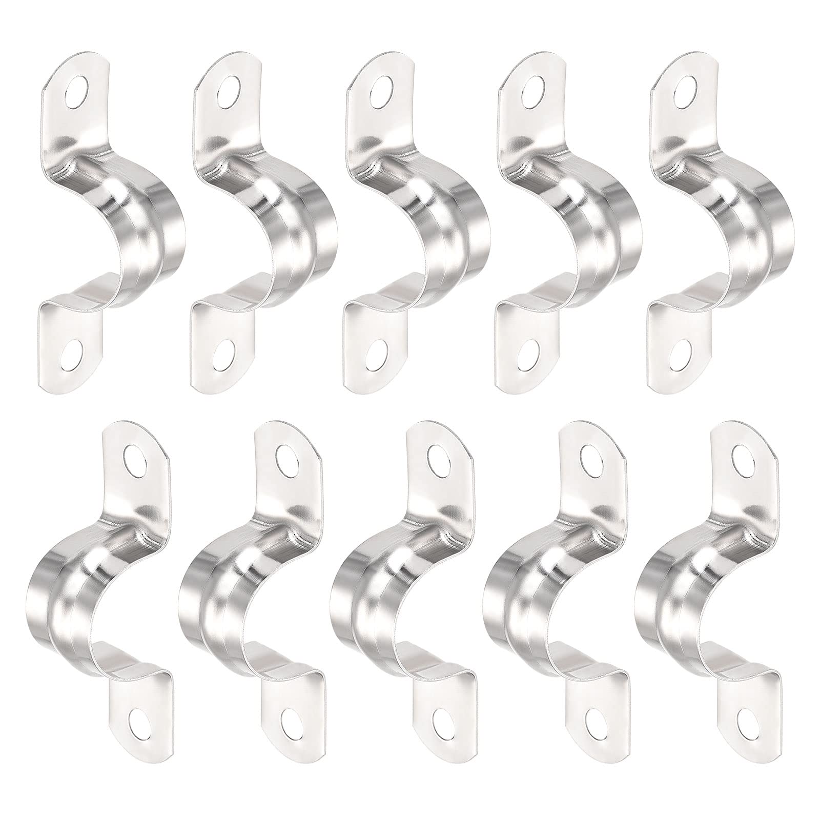 DTGN 18mm(W) Two Hole Strap - 16Pack - Good for Industrial 20mm Dia Pipe Fixing - 201 Stainless Steel Rigid Pipe Strap Clamp - Silver Tone