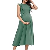 OUGES Womens 2026 Spring Hidden Zipper Nursing Dress for Breastfeeding Casual Sleeveless Ruffled Midi Maternity Dress