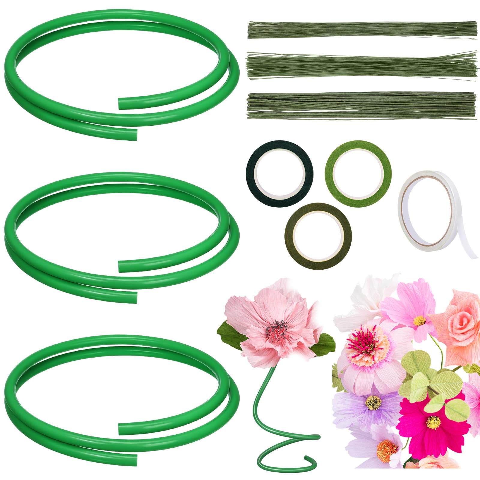 Photo 1 of Tioncy 207 Pcs Giant Flowers Supplies, Include 3 Pcs 78.7 Inch Flexible PVC Pipe 200 Floral Stems Wire 4 Tape for Artificial Flowers Stem, Balloon Arches, Floral Wedding Decor, DIY Crafts