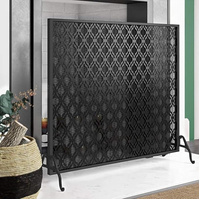 Pantalla de Chimenea de Hierro Moderna, Pantalla de Fuego de Malla de