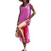 miduo Womens Casual Summer V Neck Sleeveless Floral Printed Beach Split Maxi Dress Sundress