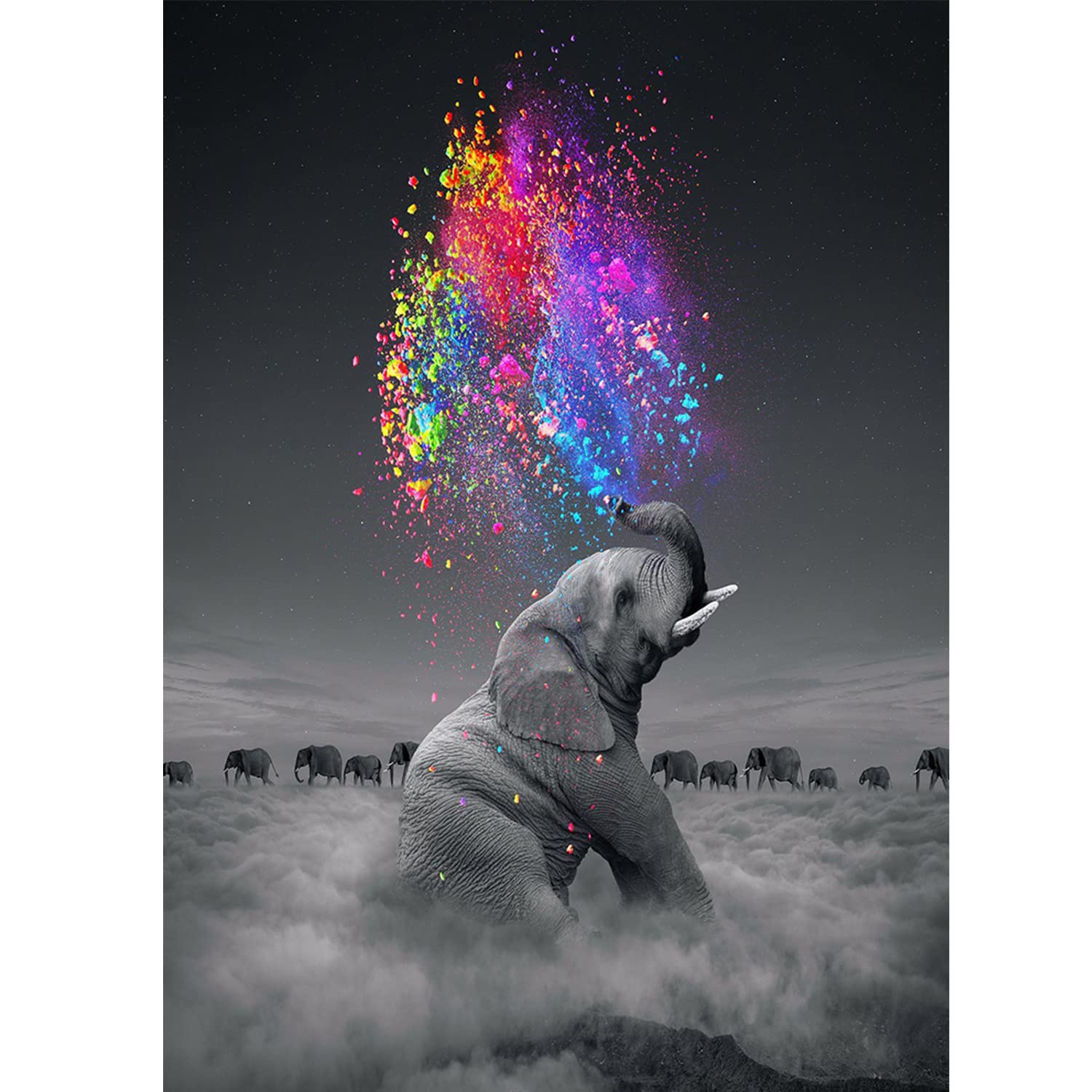 5D Diamond Painting Art Kits for Adults, Full Drill Round Crystal Rhinestone Art Craft DIY Painting Kits for Parents Children Interaction, Home Wall Decor (Elephant 30x40cm)