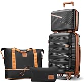 TRAVELEO Expandable Carry-On 4 Piece Luggage Set Built-in TSA Lock | 20 Inch Lightweight Hardshell Suitcase with Detachable Spinner Wheels Include 14 Cosmetic Case and Travel Tote &amp; Toiletry Bag