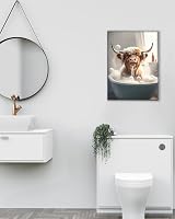 UPWOIGH Highland Cow Wall Art 12x16in Waterproof Wood Framed Canvas Bath Decor view 4