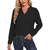 Breezy Lane Womens Blouse Cotton Tops Casual Long Sleeve V Neck Deco Button Pullover Shirts