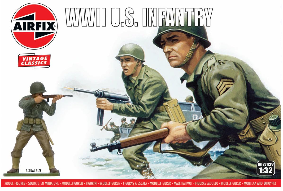 Airfix Model Figures Set - A02703V WWII U.S. Infantry - Model Building Kit Accessories, Plastic Model Kits for Adults & Children 8+, Set Includes 14 Unpainted Figures - Model Accessory for Dioramas