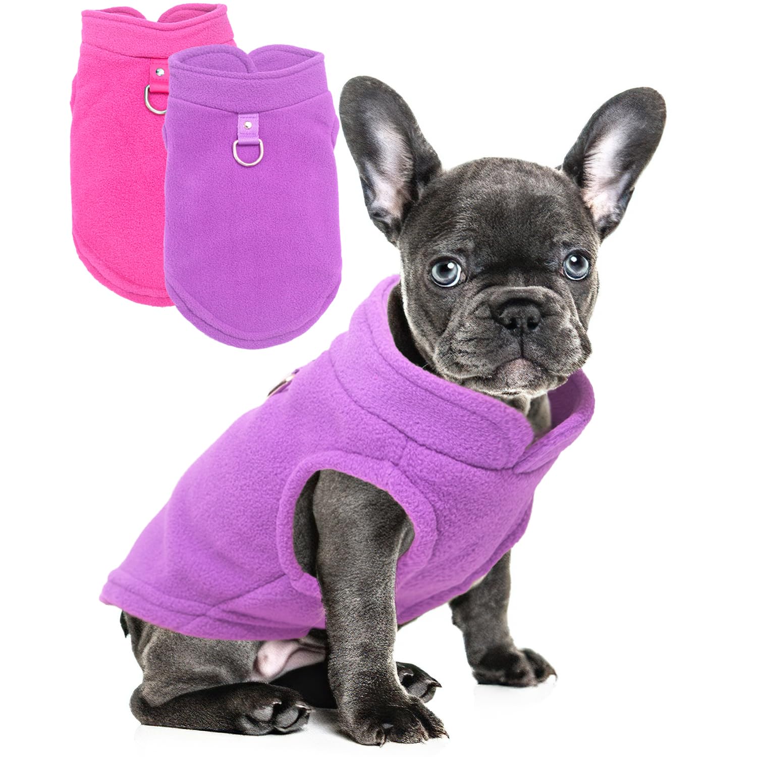 Photo 1 of 2 Pack Dog Sweater with Leash Ring Winter Warm Pet Sweater Thick Clothes Coat Fleece Dog Sweaters for Small Dogs Girl Boy for Chihuahua, French Bulldog, Dachshund (Pink,Purple, Small)