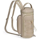 Nuovoware Water Bottle Holder with Strap, 25oz/32oz/40oz/50oz Water Bottle Carrier with Zippered Cap, 2 Pockets, Adjustable Shoulder Strap Carrier for Walking Hiking Camping Fishing Traveling, Camel