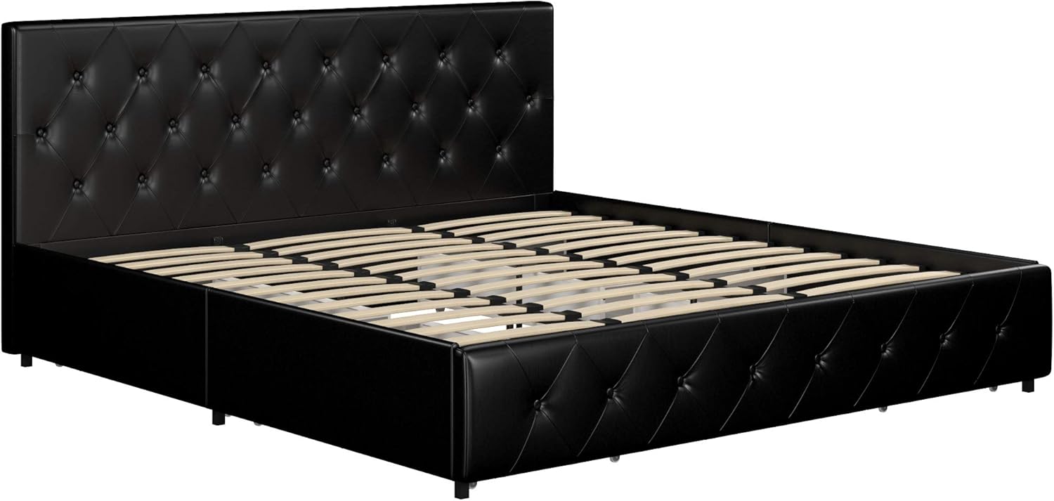 Dhp Dakota Upholstered Platform Bed With Storage Drawers Black Faux Leather Queen Furniture Beds Graffitisthlm Se