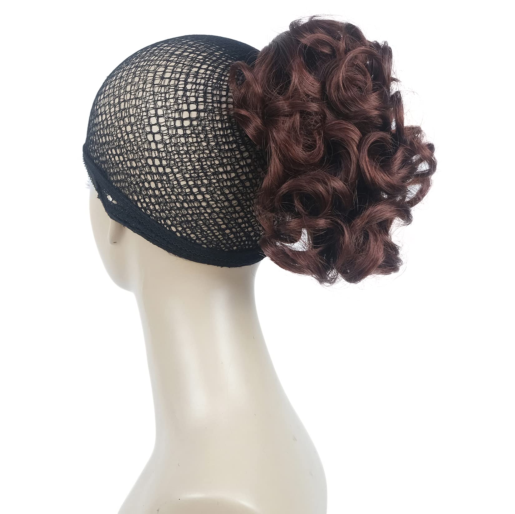 Lydell Short Ponytail Hair Extensions Wavy Curly Synthetic Hairpiece with Jaw Claw (33A Dark Auburn)