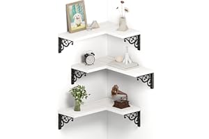 Smatto Corner Floating Shelves, White Corner Shelves Wall Mounted, Wood Wall Storage Shelves for Bathroom Bedroom Living Room Kitchen, Corner Shelf Set of 3