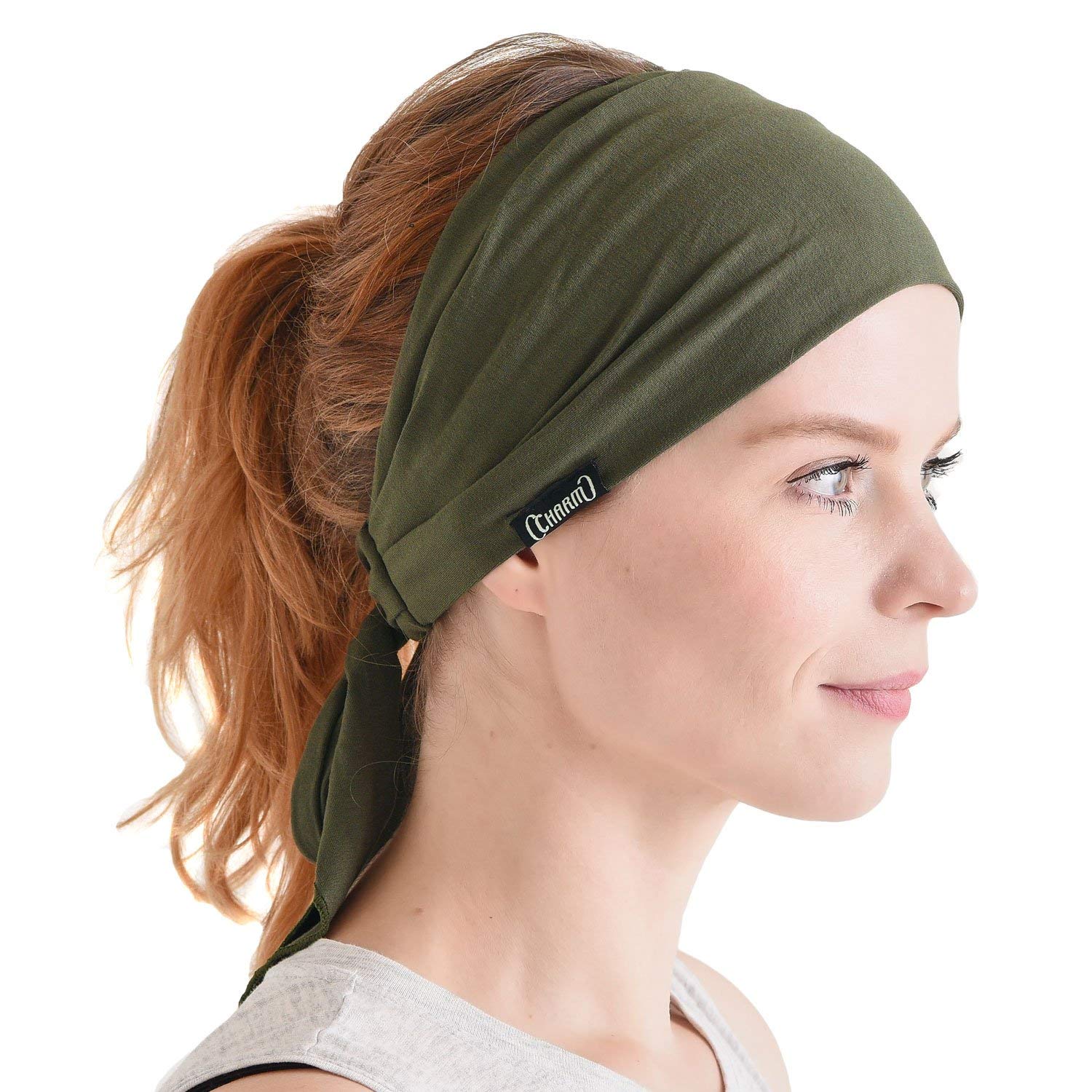 CHARM Sports Headband Bandana for Men - Womens Yoga Hairband Kids Ninja Headband Pirate Costume Khaki