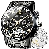 OLEVS Automatic Watch(No Battery Required) Men's Wrist Watches Self-Wind Mechanical Watches Fashion Classic Tourbillon Skeleton Watch Black Blue Green Face,Adjustable Bracelet (Gift Tool)
