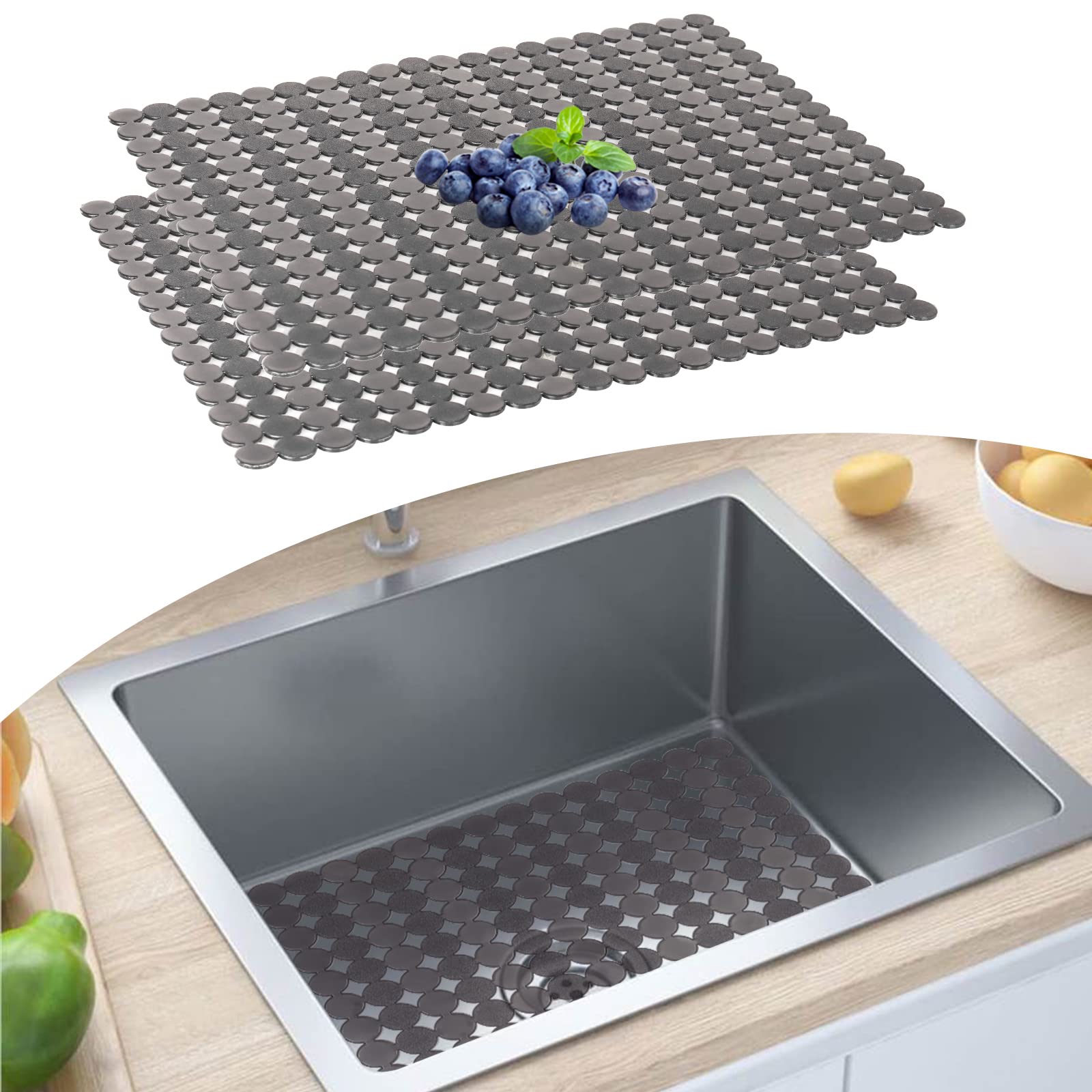 Photo 1 of Sink Protectors Mat for Kitchen Sink - 2Pack Adjustable Kitchen Sink Mat Fast Draining - Dish Drying Mat for Dishes And Glassware - Easy to Clean & Diy Cut