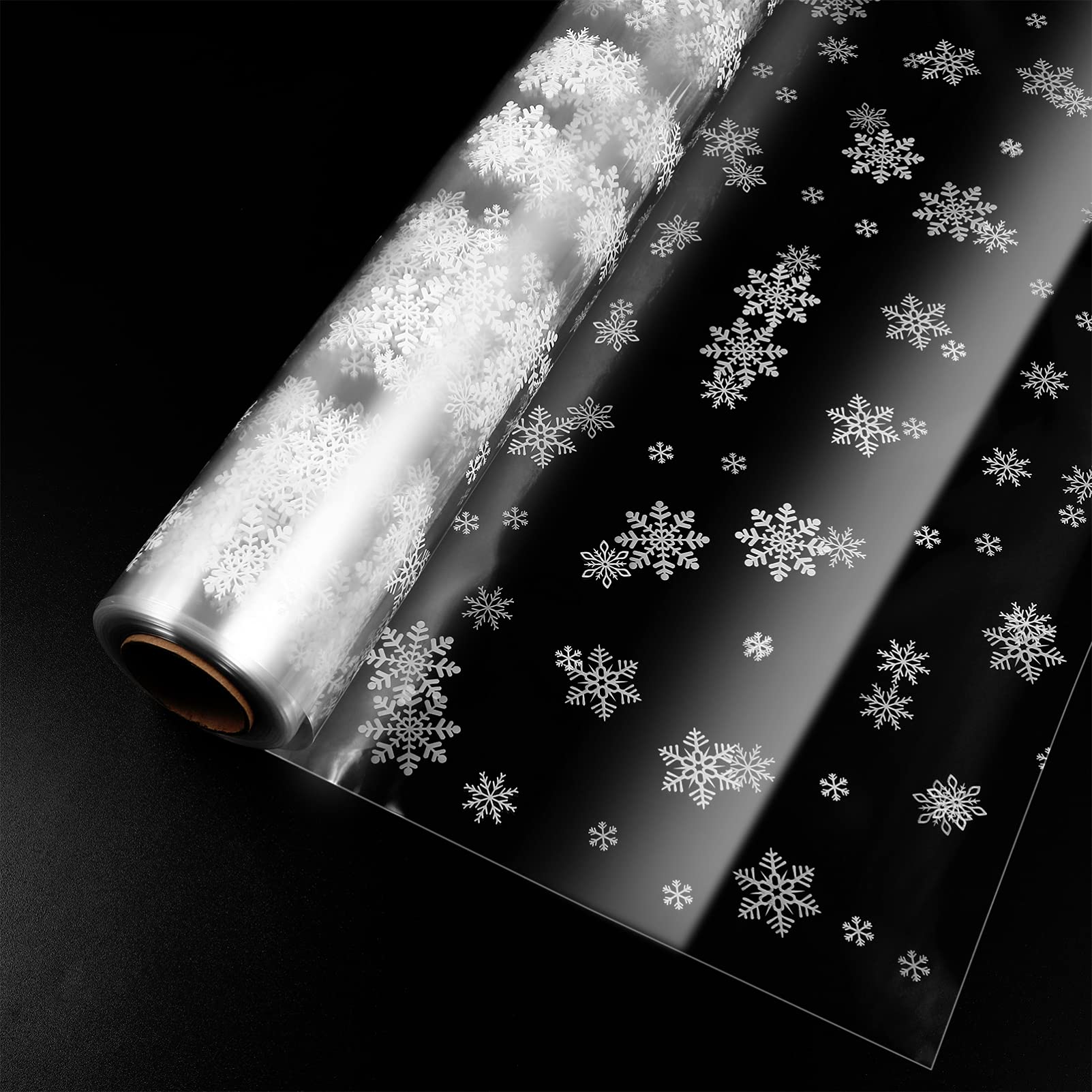 Clear Cellophane Wrap Roll Snowflake Xmas Pattern Decorated Gift Wrap Cellophane| 3 Mil Thick| Gifts, Treats, Wrapping, Presents, Wine Bottles, Bridal (3000x86cm)