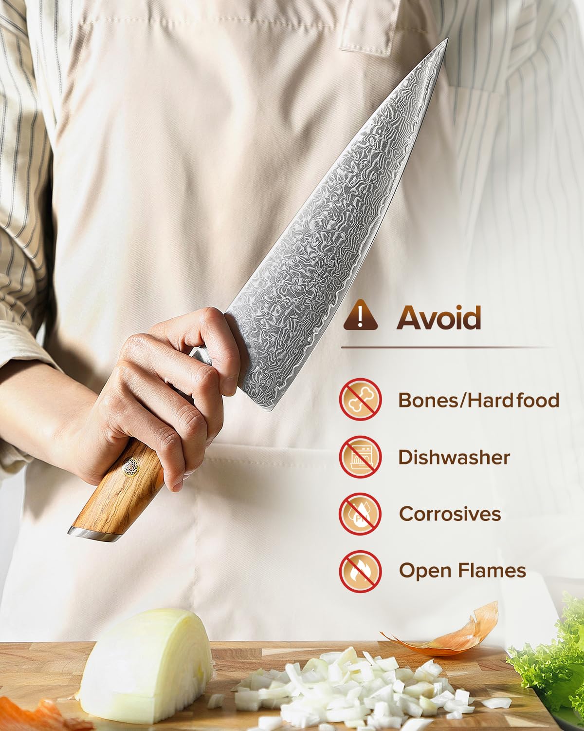 XINZUO 21.2cm Kochmesser 73 Schichten Damastpulverstahl, profi Chefmesser Gyuto-Messer, handgeschmiedet scharfe Klinge Küchenmesser-mit ergonomischer Olivenholz Griff - Lan Series 9